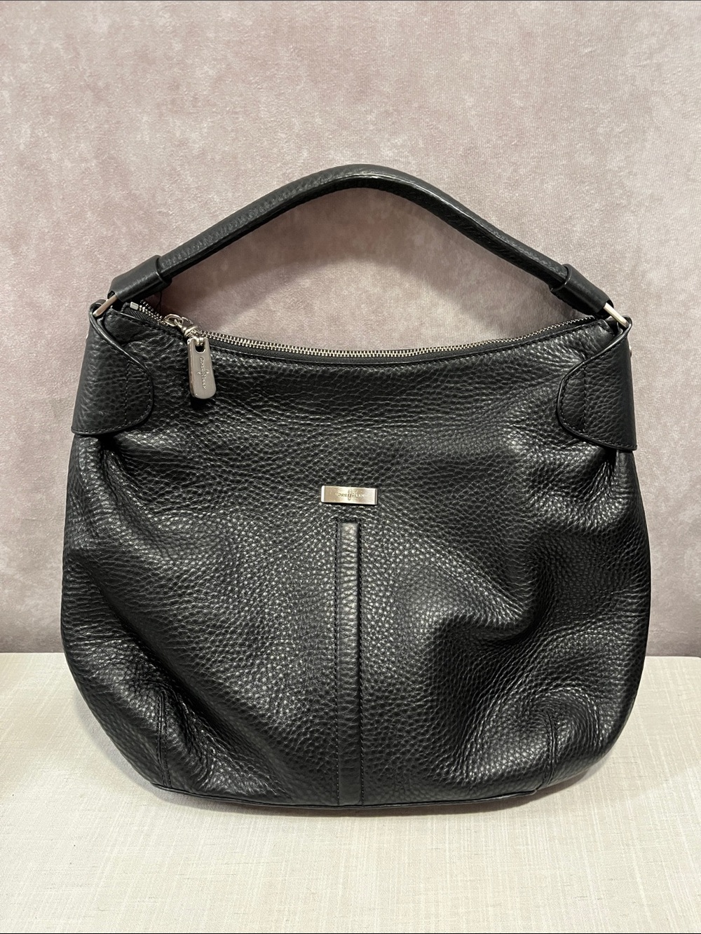 Cole Haan Pebbled Black Leather Hobo Handbag